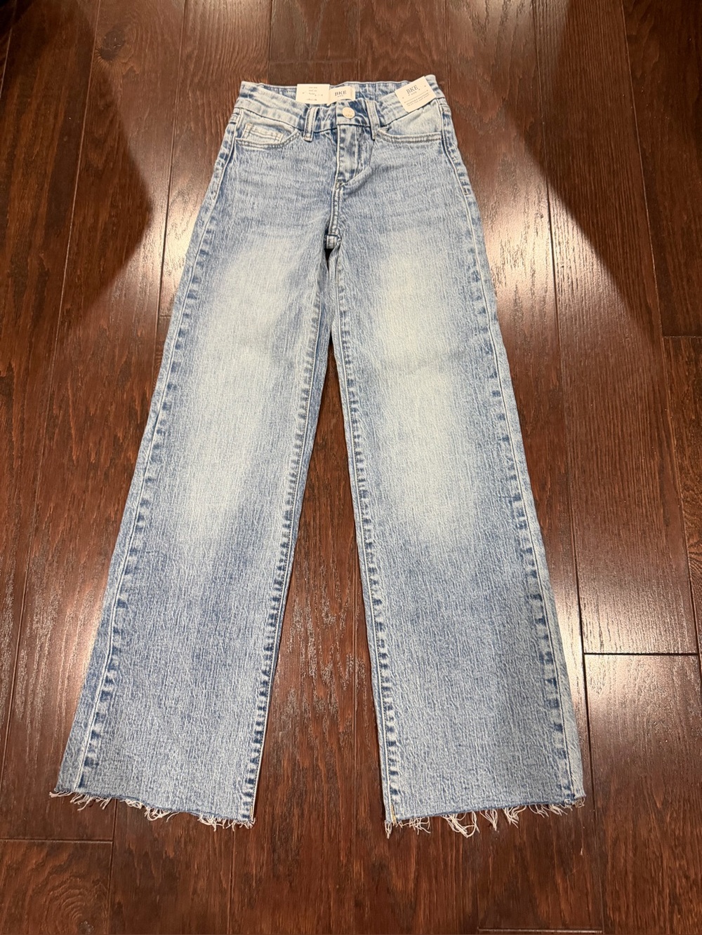 BKE Kids Mini Billie Wide Leg Distressed Jeans Light Wash Size 8L Raw Hem NEW